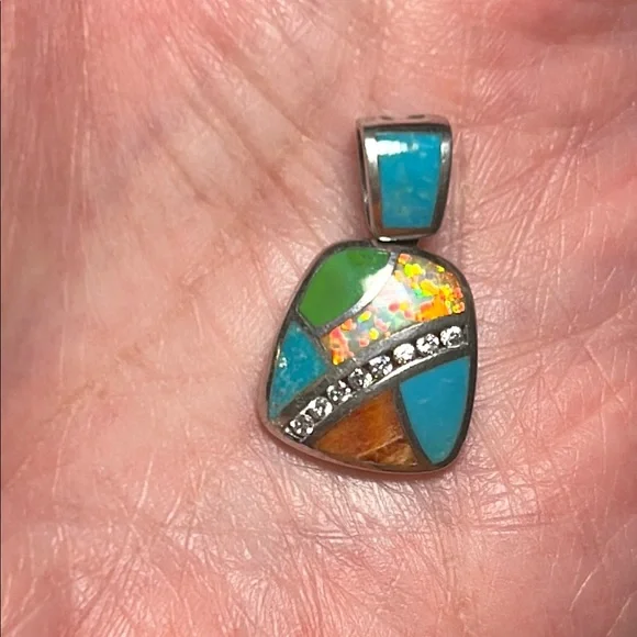 ⭐️⭐️Mixed Gemstones Geometric Sterling Pendant⭐️⭐️ - Picture 5 of 8